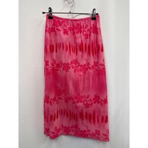 Pink floral midi skirt size S
Waist- 13
Length-27